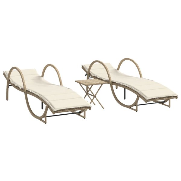 vidaXL Chaises longues lot de 2 avec table beige résine tressée