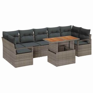vidaXL Ensemble de canapé de jardin 8 Pièces Gris Poly rotin