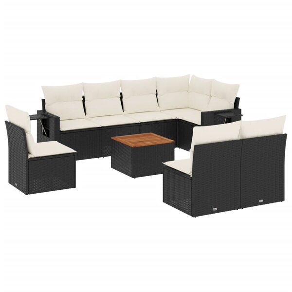 vidaXL Salon de jardin 9 Pièces avec coussins noir résine tressée