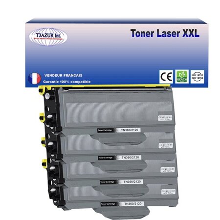 4 Toners compatibles avec Brother TN2120 pour Brother MFC-7320, MFC-7440, MFC-7440N, MFC-7840, MFC7-840W - 2 600 pages - T3AZUR