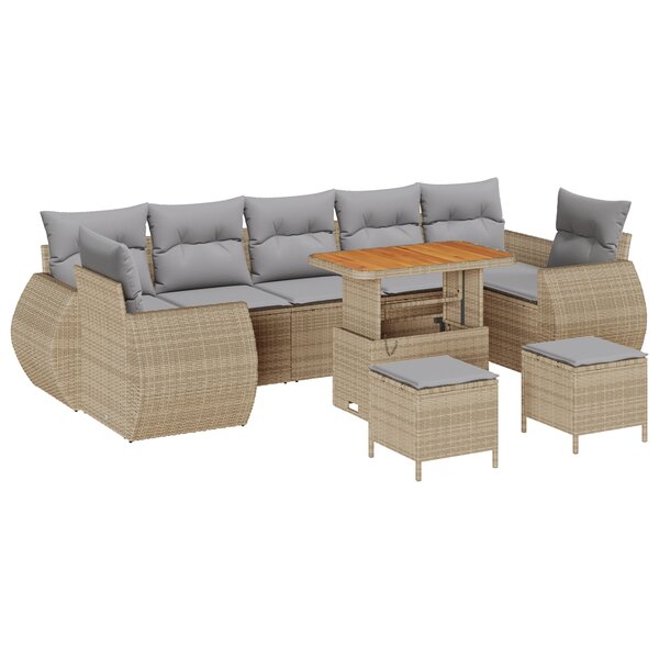 vidaXL Ensemble de salon de jardin 10 pièces avec coussins beiges en poly rotin acacia