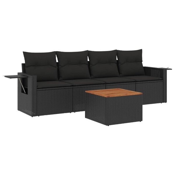 vidaXL Salon de jardin 5 Pièces avec coussins noir résine tressée