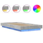 vidaXL Cadre de lit et lumières LED sans matelas gris béton 90x190 cm