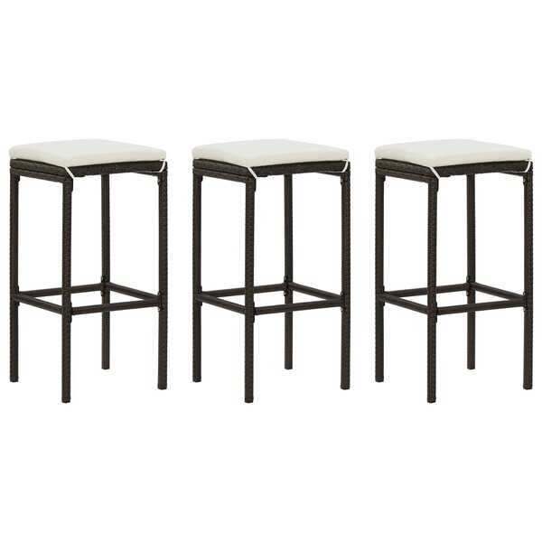 vidaXL Tabourets de bar avec coussins lot de 3 marron résine tressée