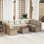 vidaXL Ensemble de canapé de jardin avec coussin 10 Pièces Beige  Crème
