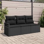 vidaXL Ensemble de canapé de jardin avec coussin 3 Pièces Noir
