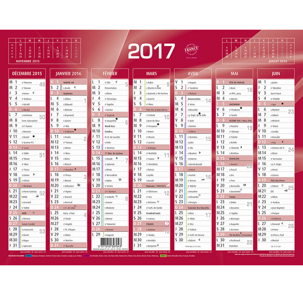 Calendrier Banque 27X21 FR rouge 27x21 cm Quovadis
