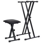vidaXL Kit de support de clavier à empattement double et tabouret Noir
