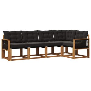 vidaXL Ensemble de canapés d'extérieur 5 pc Naturel et noir
