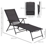 Bain de soleil pliable transat inclinable 5 positions chaise longue grand confort avec accoudoirs dim. 152L x 65l x 100H cm métal époxy textilène gris