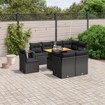 vidaXL Salon de jardin 9 Pièces avec coussins noir résine tressée