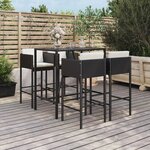 vidaXL Ensemble de bar de jardin 5 Pièces avec coussins noir poly rotin