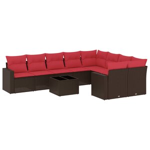 vidaXL Salon de jardin 10 Pièces avec coussins marron résine tressée
