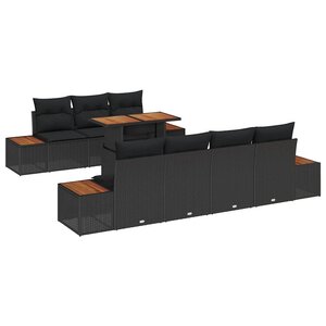vidaXL Ensemble de canapé de jardin 8 Pièces Noir Poly rotin