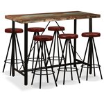 vidaXL Ensemble de bar 7 Pièces Bois massif recyclé et cuir véritable