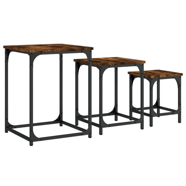 vidaXL Tables basses gigognes 3 Pièces chêne fumé bois d'ingénierie