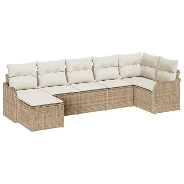 vidaXL Ensemble de canapé de jardin 7 pièces avec coussins Beige Poly Rotin
