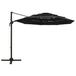 vidaXL Parasol à 4 niveaux avec mât en aluminium Noir 3x3 m