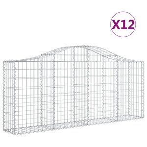 vidaXL Paniers à gabions arqués 12 Pièces 200x30x80/100 cm Fer galvanisé