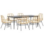 vidaXL Ensemble à manger jardin coussins 7Pièces marron rpoly otin verre