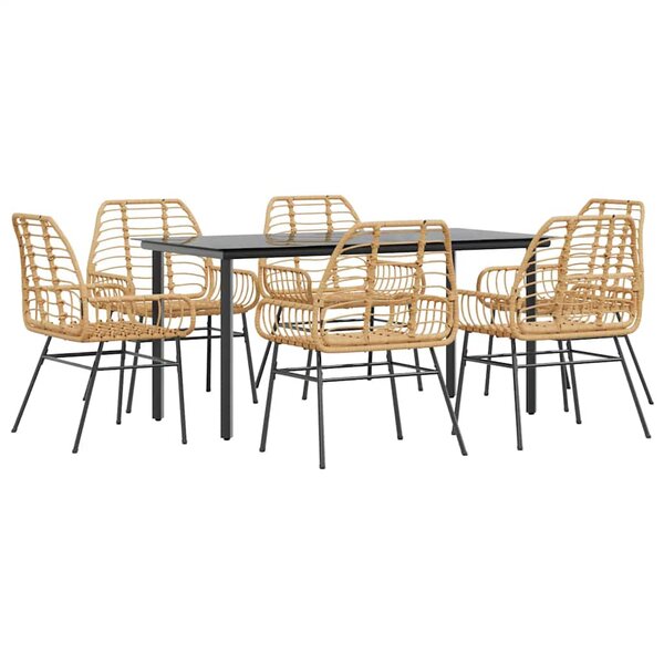 vidaXL Ensemble à manger jardin 7Pièces marron rpoly otin verre