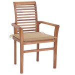 vidaXL Chaises à manger lot de 2 et coussins beige Bois de teck massif