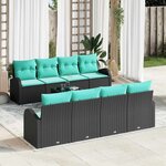 vidaXL Ensemble de Canapés 9 Pièces Noir et turquoise polyrotin