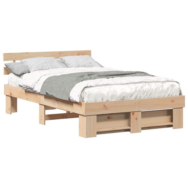 vidaXL Cadre de lit avec tête de lit Marron 135 x 190 cm Pin massif
