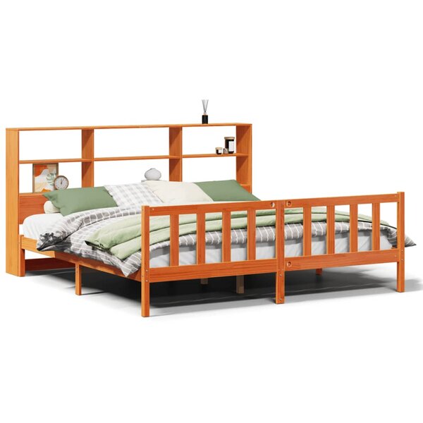 vidaXL Lit bibliothèque sans matelas cire marron 200x200 cm pin massif