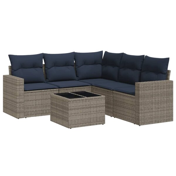vidaXL Salon de jardin 6 Pièces avec coussins gris résine tressée