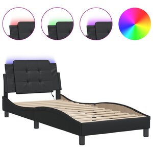 vidaXL Cadre de lit avec LED sans matelas Zadar noir 90x190 cm