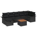 vidaXL Ensemble de canapé de jardin avec coussin 8 Pièces Noir Poly rotin