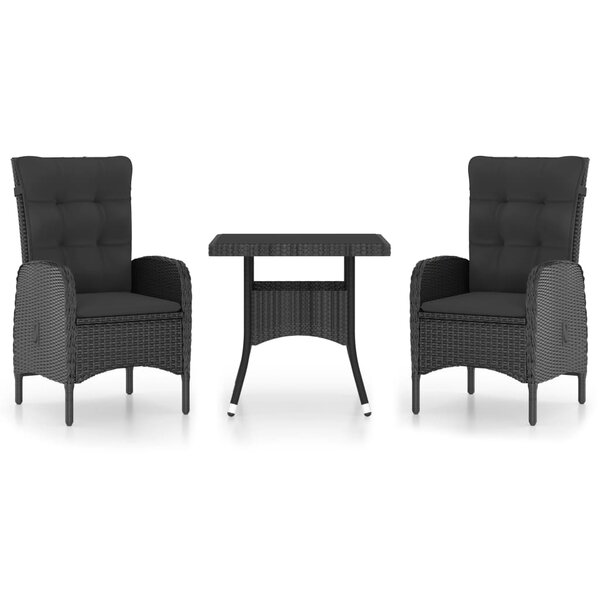 vidaXL Ensemble à manger de jardin 3 Pièces Résine tressée et verre Noir