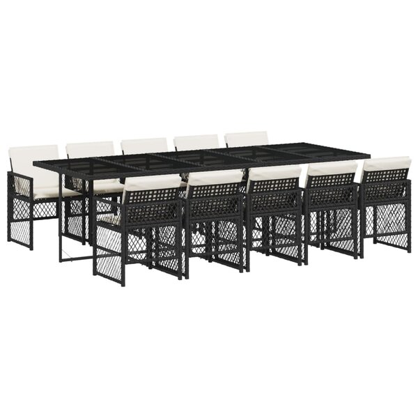 vidaXL Ensemble à manger de jardin 11 Pièces coussins noir résine tressée