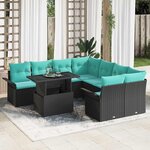 vidaXL Ensemble de canapé de jardin avec coussin 9 Pièces Noir Poly rotin