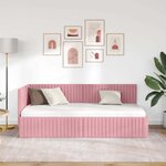 vidaXL Cadre de lit d'angle avec tête de lit Rose 90 cm x 200 cm tissu