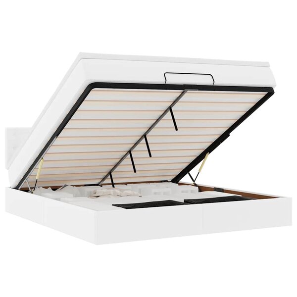 vidaXL Lit ottoman avec matelas & LED blanc pur 160x200cm similicuir