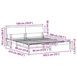 vidaXL Cadre de lit Marron et noir 180 x 200 cm Bois massif en pin