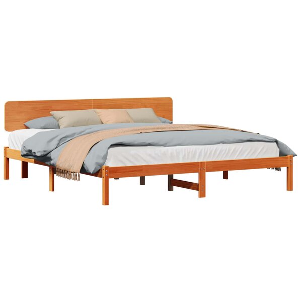 vidaXL Cadre de lit avec tête de lit Brun cire 180 x 200 cm Pin massif