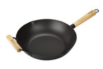 Wok avec poignée en bois et poignée auxiliaire - 24 cm - Compatible toutes plaques de cuisson