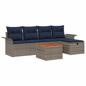vidaXL Ensemble de canapé de jardin avec coussin 6 Pièces Gris Poly rotin