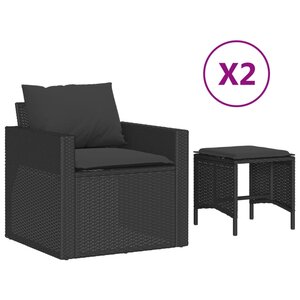 vidaXL Salon de jardin 4 Pièces avec coussins noir résine tressée