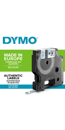 DYMO Rhino - Étiquettes Industrielles Autocollantes en Polyester, 6mm x 5.5m, Noir sur Transparent
