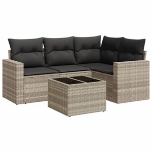 vidaXL Salon de jardin 5 Pièces avec coussins gris clair résine tressée