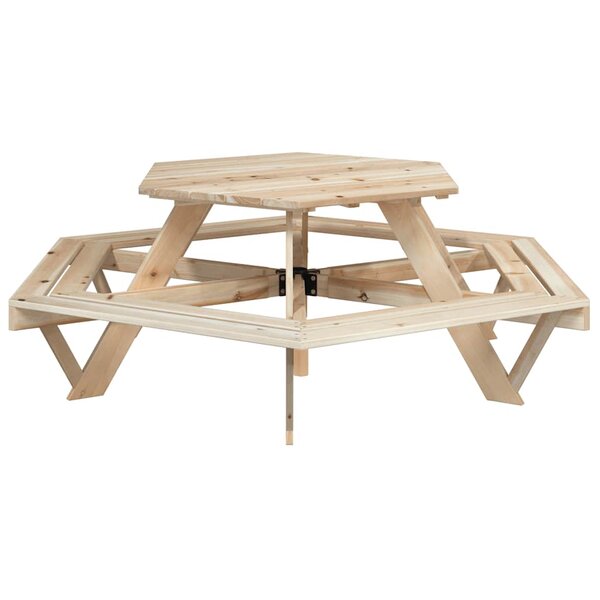 vidaXL Table de pique-nique pour 6 enfants avec bancs hexagonal sapin