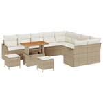 vidaXL Ensemble de 12 pièces de sofa de jardin avec coussins en rotin poly beige et acacia.