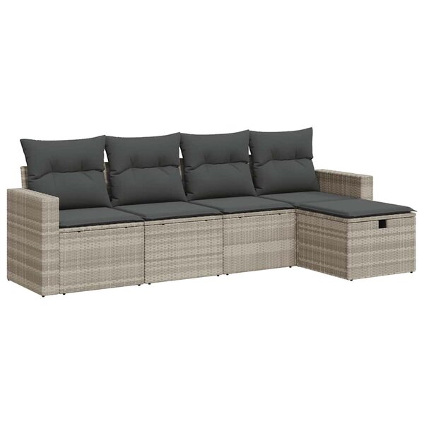 vidaXL Salon de jardin 5 Pièces avec coussins gris clair résine tressée