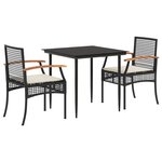 vidaXL Ensemble à manger de jardin avec coussins 3 Pièces Noir