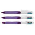 Stylo bille 4 COLOUR GRIP FASHION 4 Couleurs Rose Violet Vert Turquoise x 3 BIC