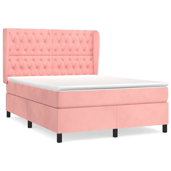 vidaXL Sommier à lattes de lit avec matelas Rose 140x200 cm Velours